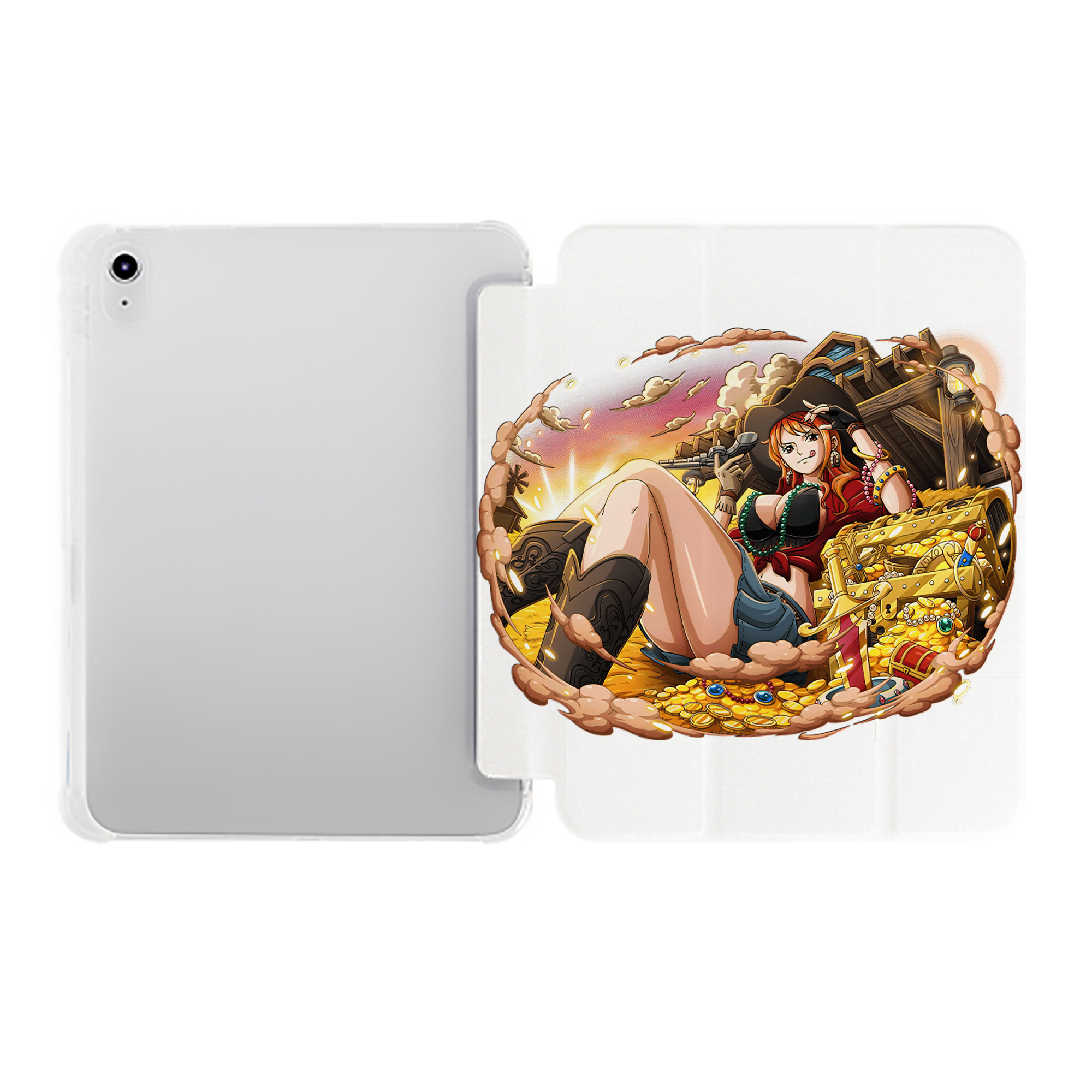 （画像用） ワンピース ナミ ONE PIECE Nami IPad ケース ペン収納付き 三つ折りスタンド PUレザー×シリコン 対応機種9.5/10.5/10.9インチ